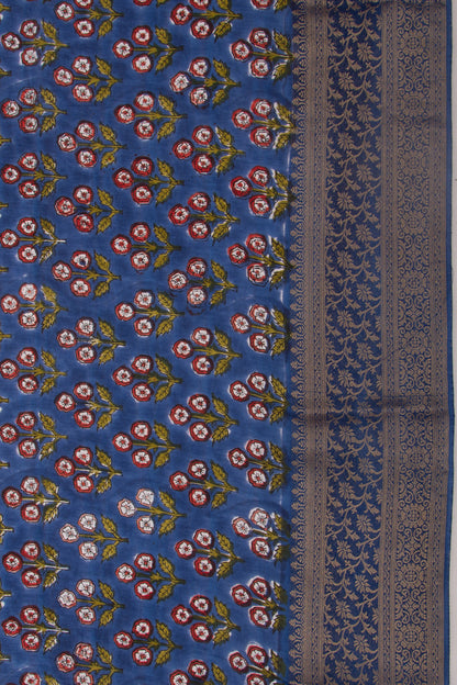Chanderi Silk Floral Printed Dark Blue Saree