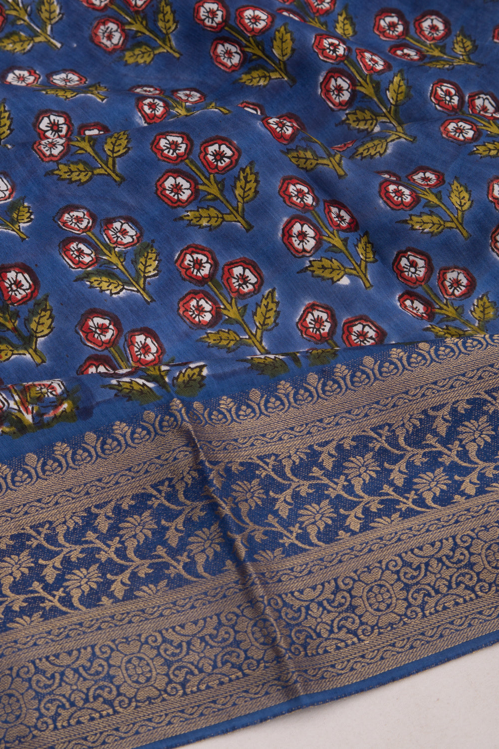 Chanderi Silk Floral Printed Dark Blue Saree