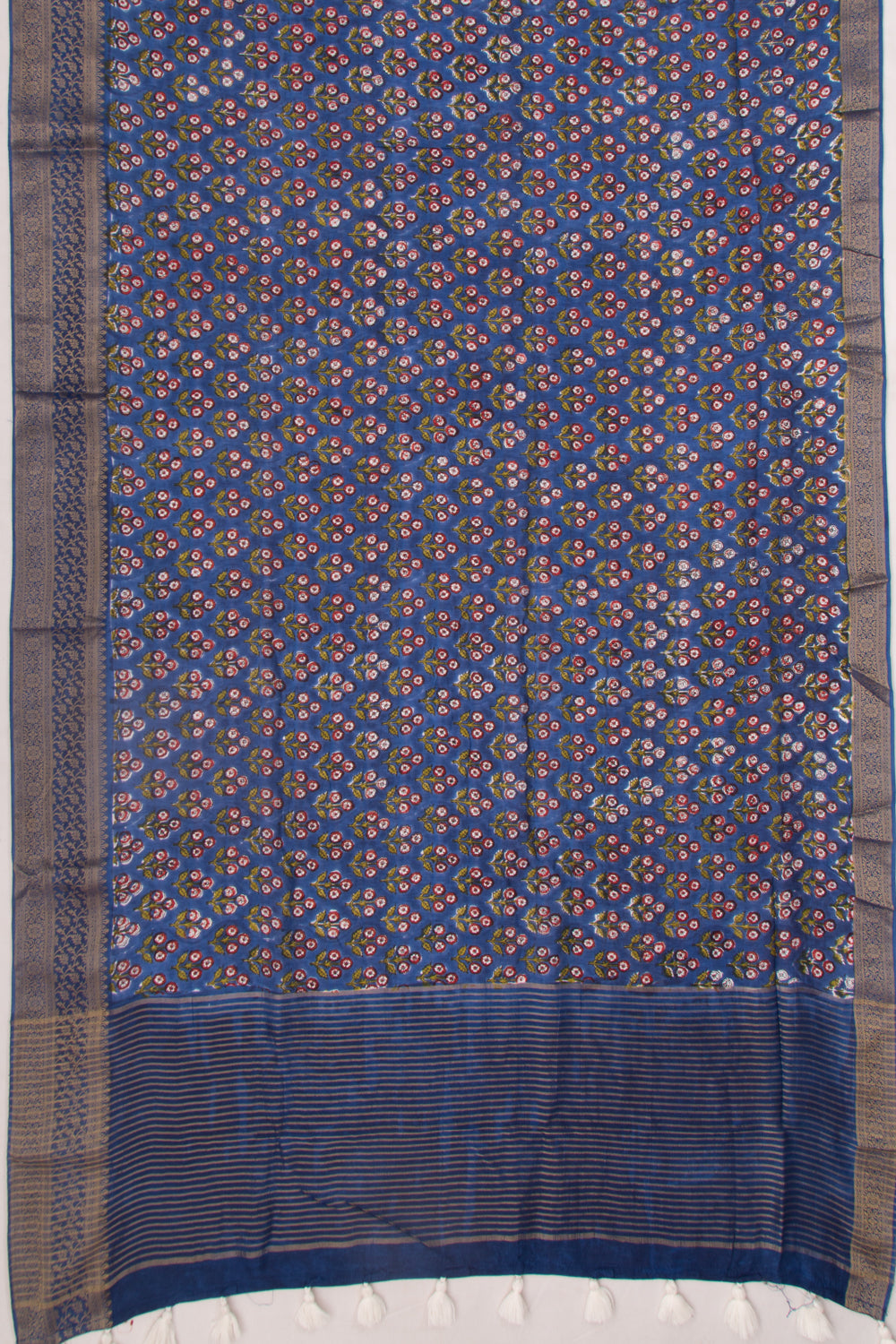 Chanderi Silk Floral Printed Dark Blue Saree