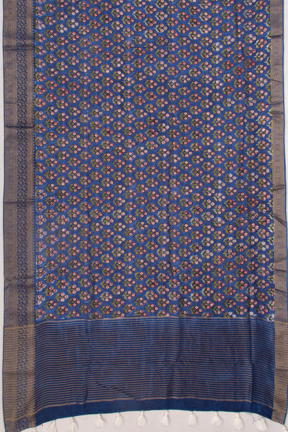 Chanderi Silk Floral Printed Dark Blue Saree