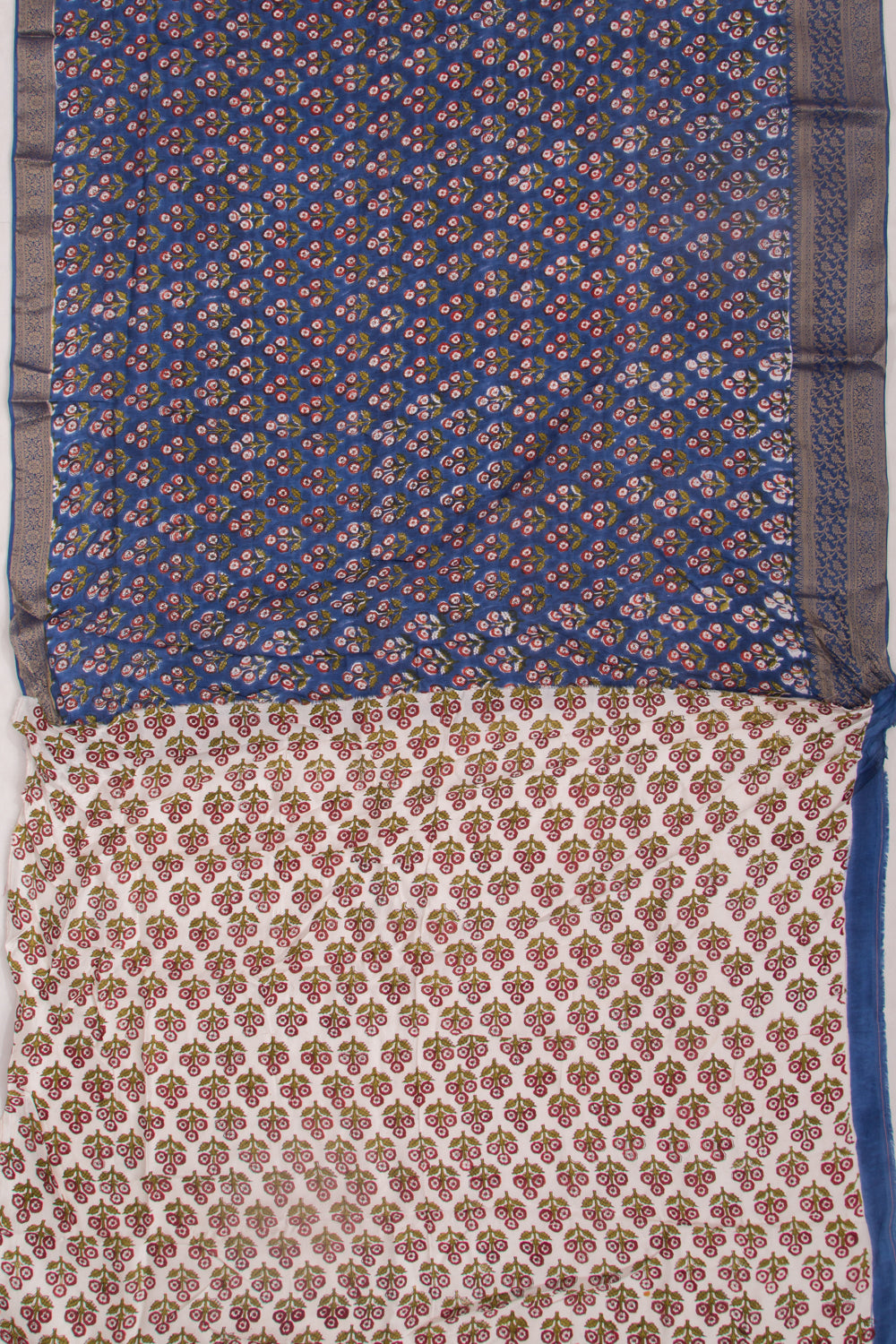 Chanderi Silk Floral Printed Dark Blue Saree