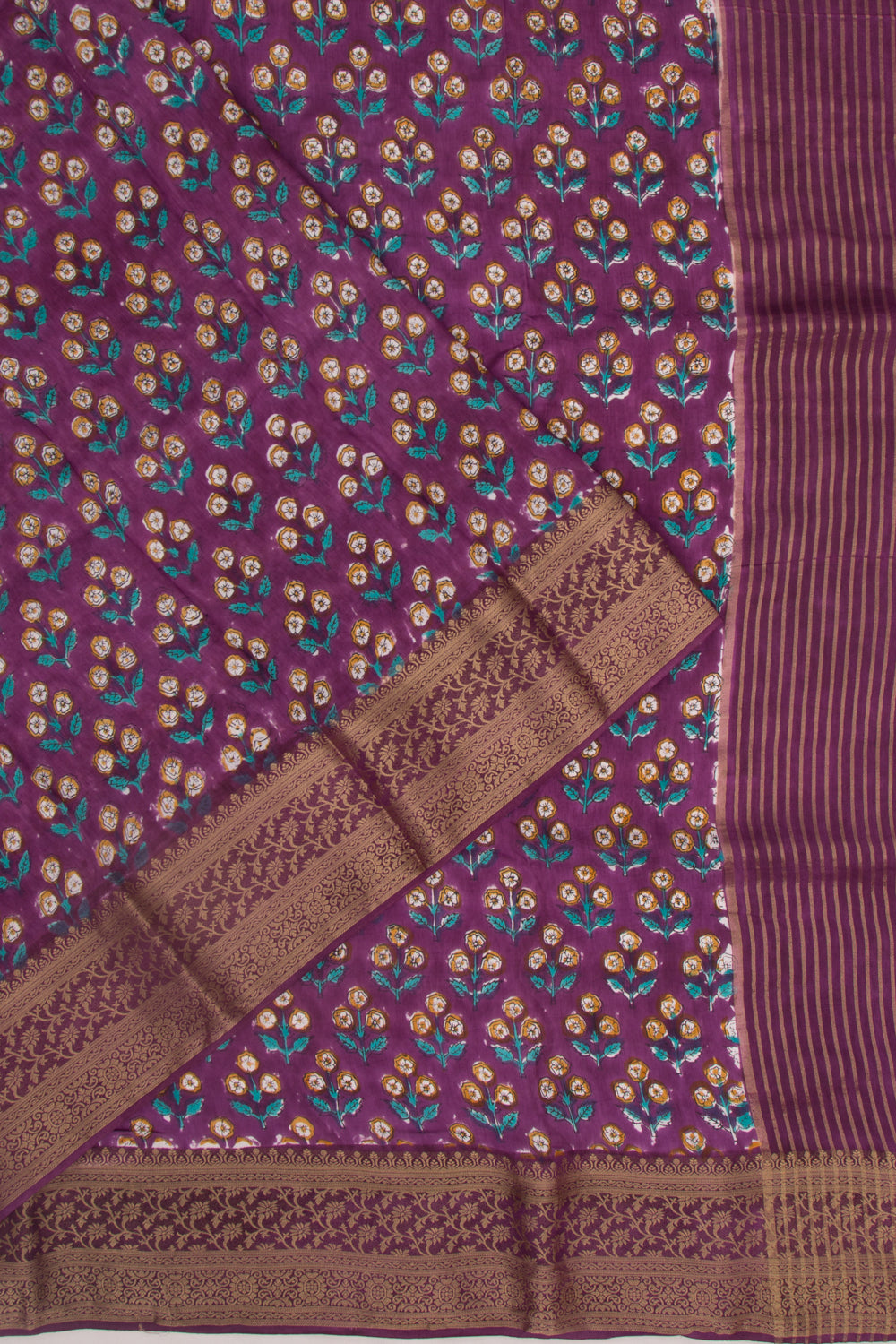 Chanderi Silk Floral Printed Purple Saree