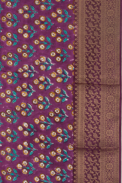 Chanderi Silk Floral Printed Purple Saree