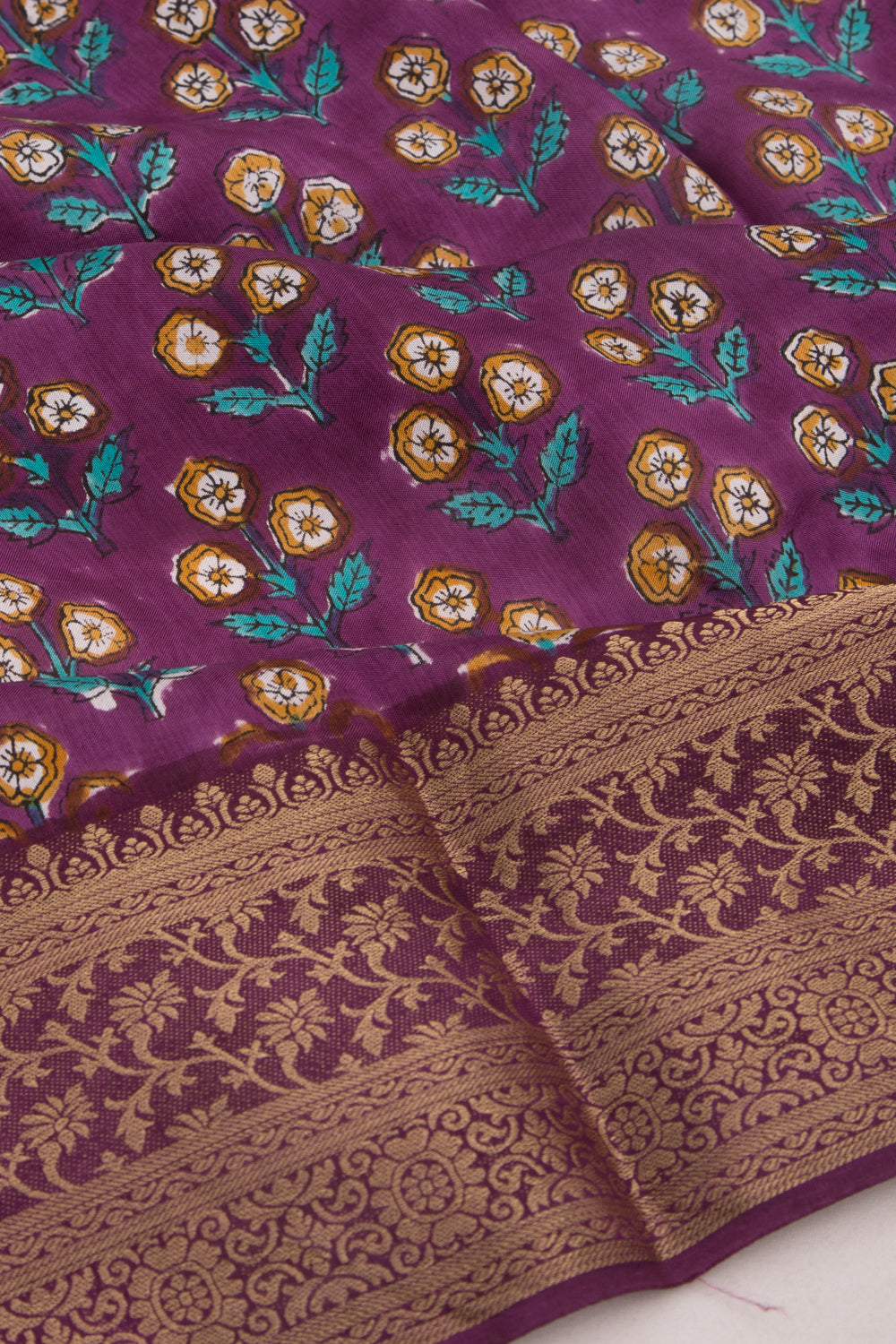 Chanderi Silk Floral Printed Purple Saree