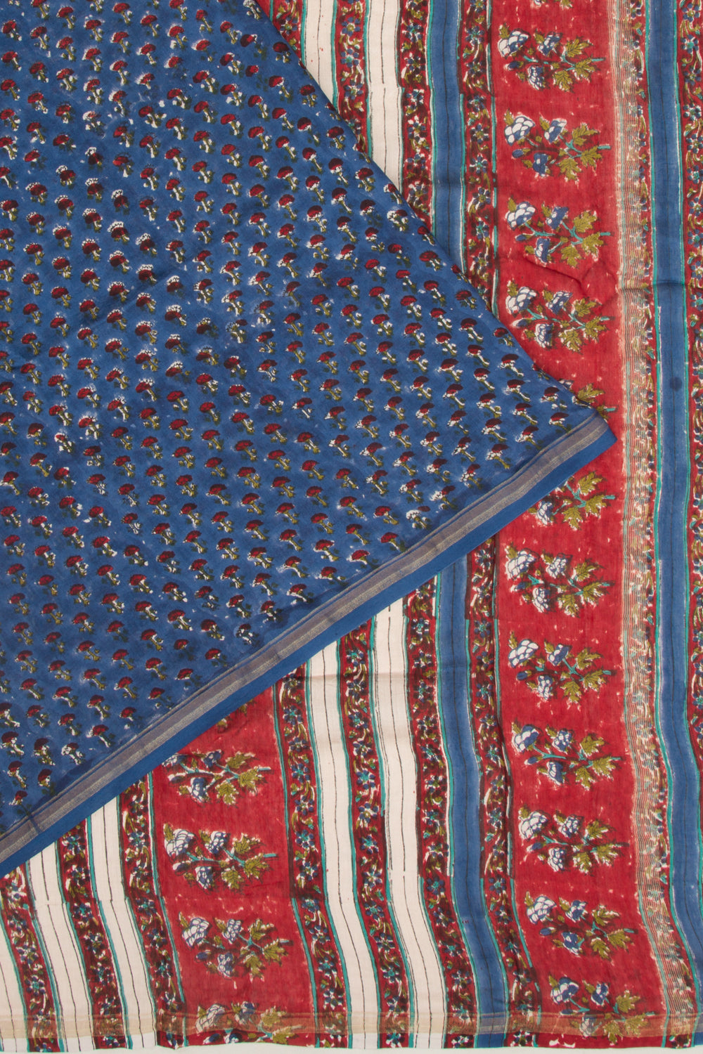 Chanderi Silk Floral Printed Blue Saree