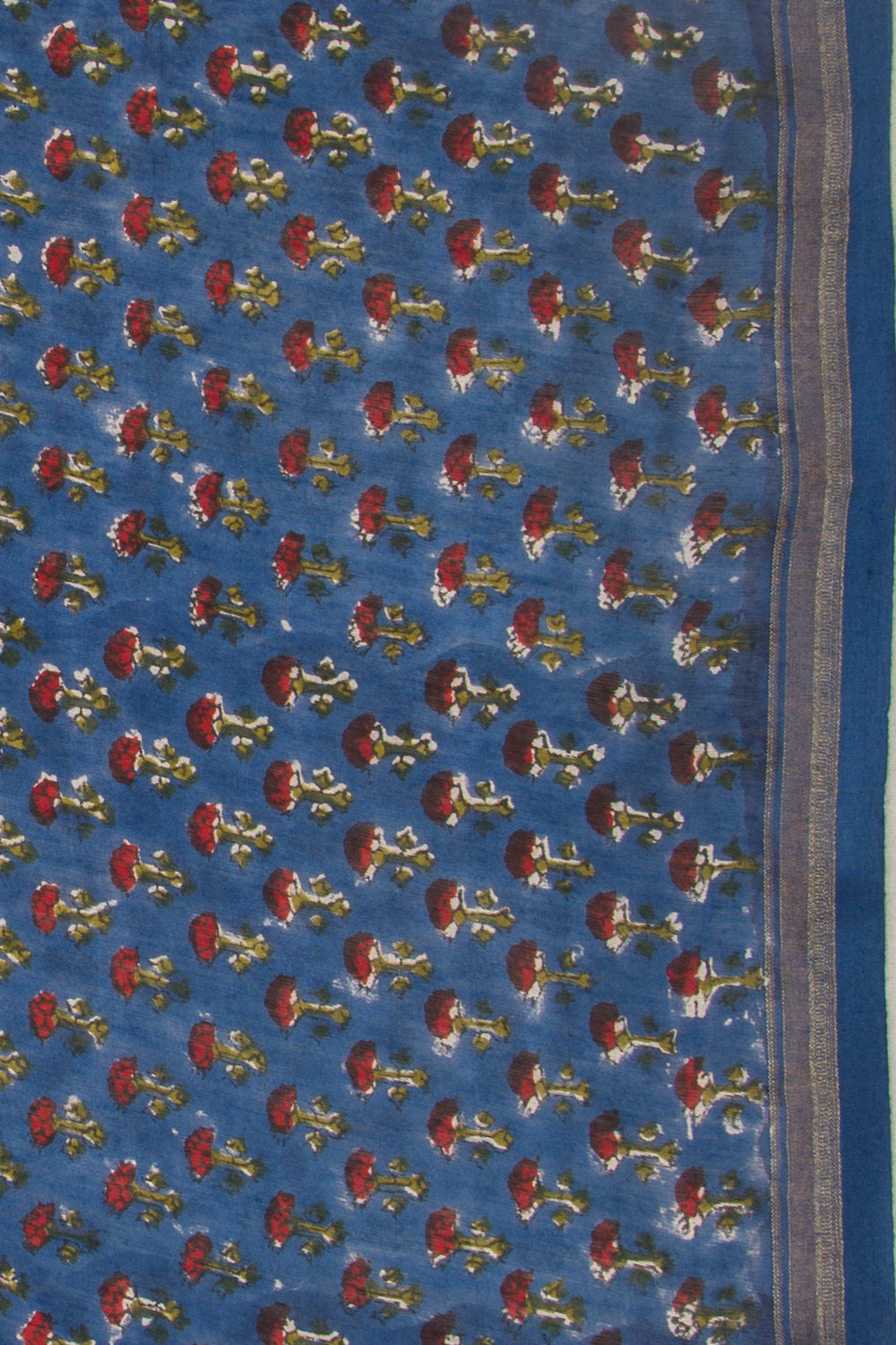 Chanderi Silk Floral Printed Blue Saree
