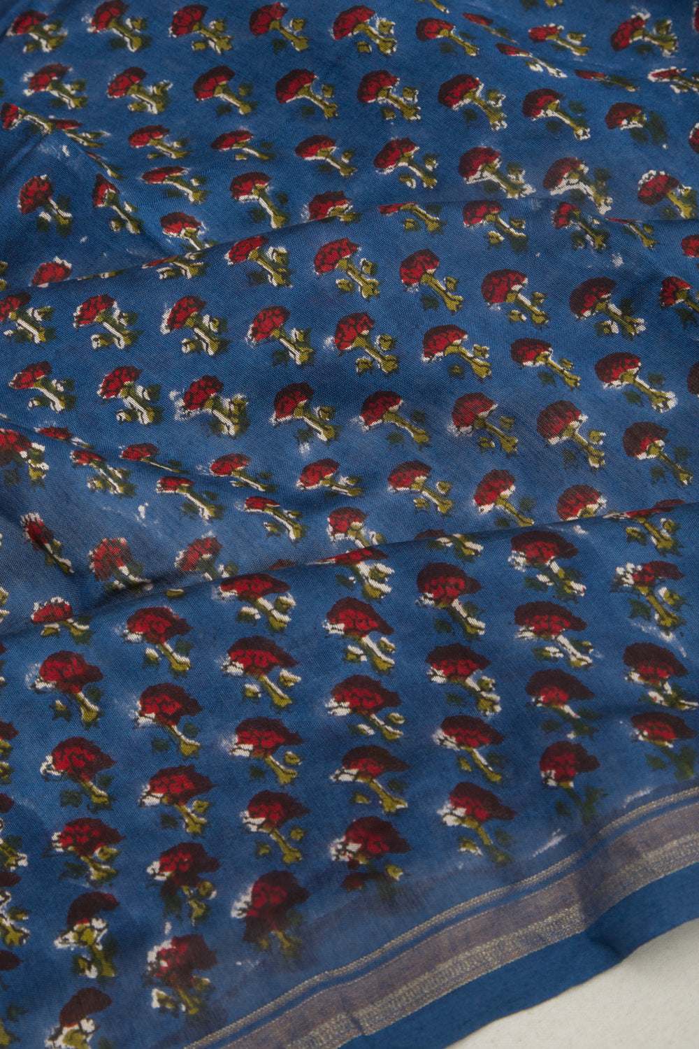 Chanderi Silk Floral Printed Blue Saree