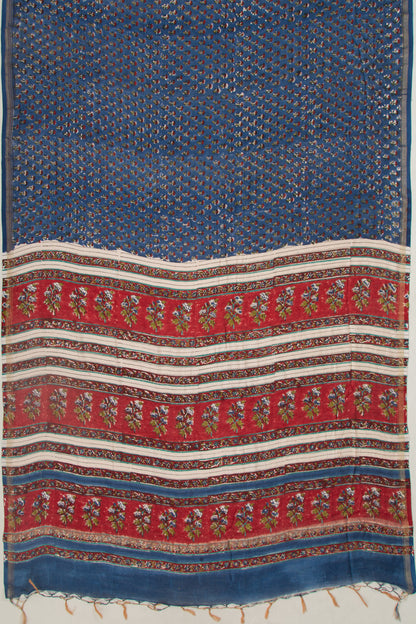 Chanderi Silk Floral Printed Blue Saree