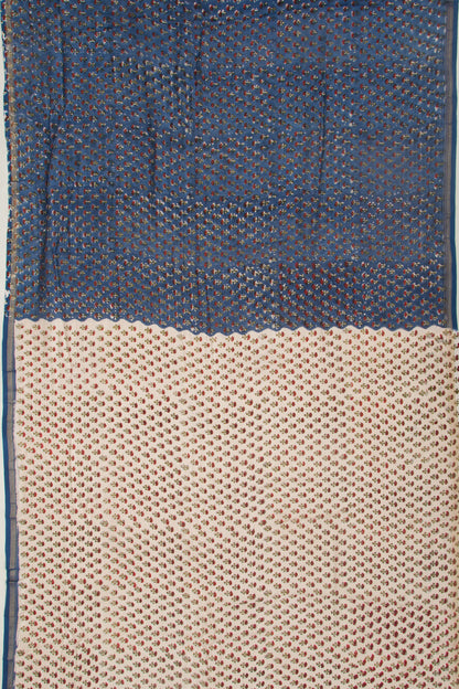 Chanderi Silk Floral Printed Blue Saree