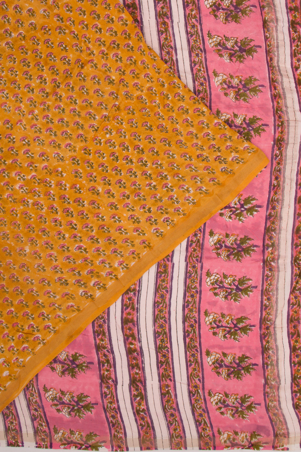 Chanderi Silk Floral Printed Yellow Saree