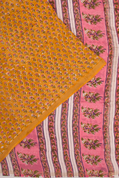 Chanderi Silk Floral Printed Yellow Saree