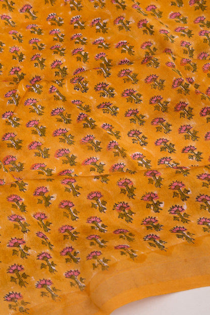 Chanderi Silk Floral Printed Yellow Saree