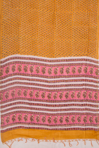 Chanderi Silk Floral Printed Yellow Saree
