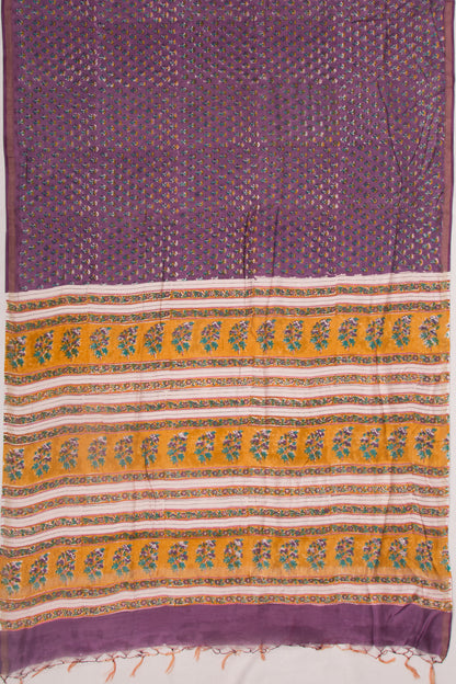 Chanderi Silk Floral Printed Purple Saree