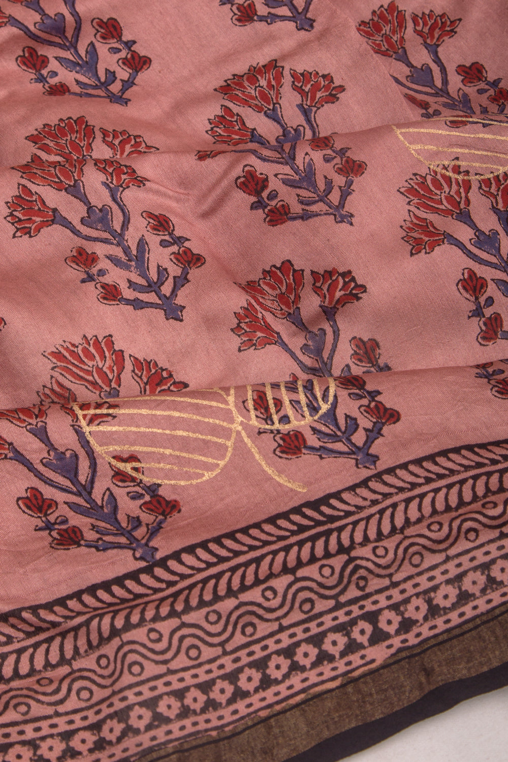 Chanderi Silk Batik Printed And Butta Pastel Pink Saree