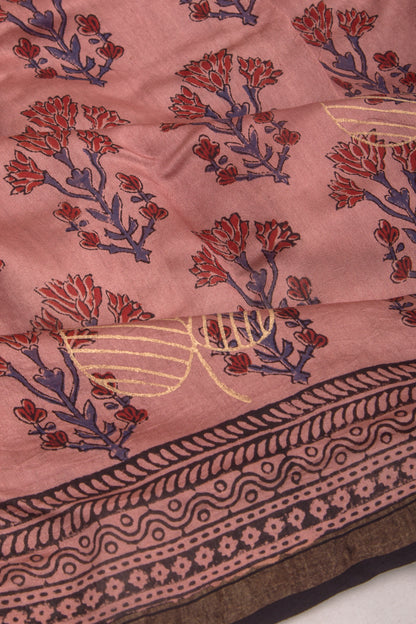 Chanderi Silk Batik Printed And Butta Pastel Pink Saree