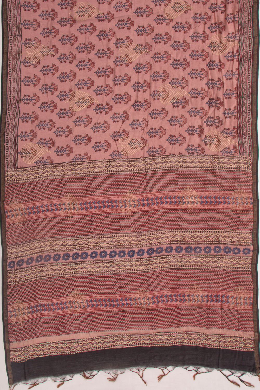 Chanderi Silk Batik Printed And Butta Pastel Pink Saree