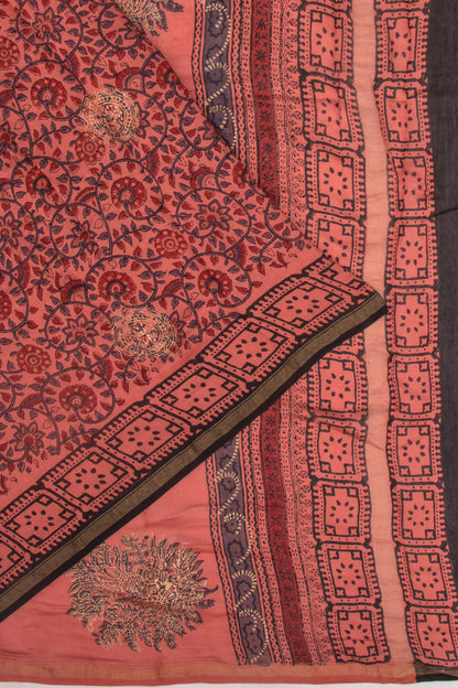 Chanderi Silk Batik Printed And Butta Peach Saree