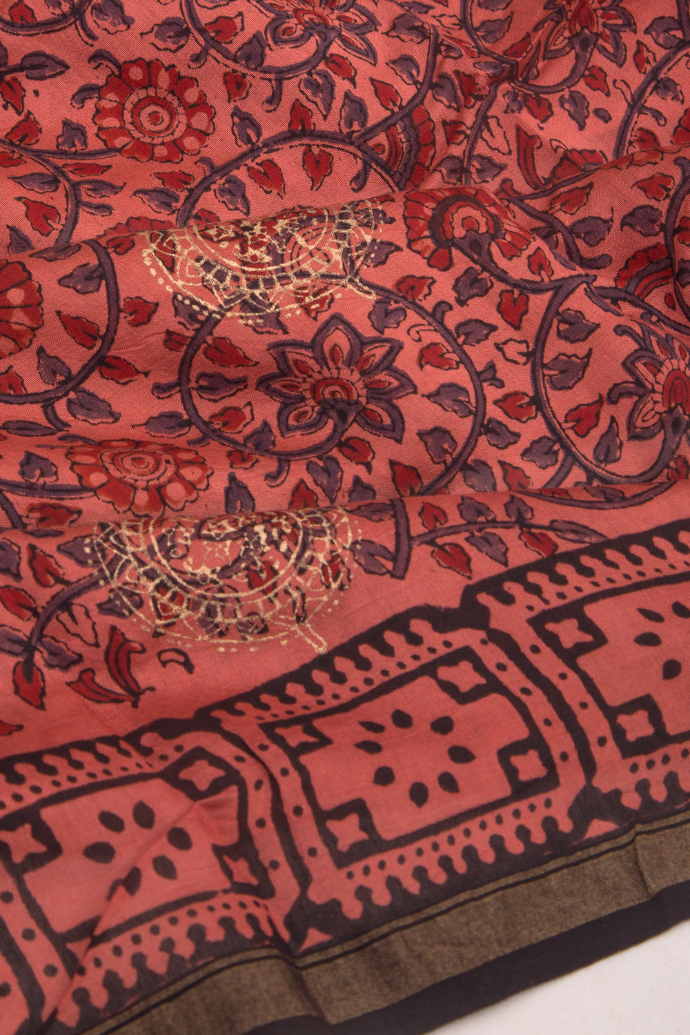 Chanderi Silk Batik Printed And Butta Peach Saree