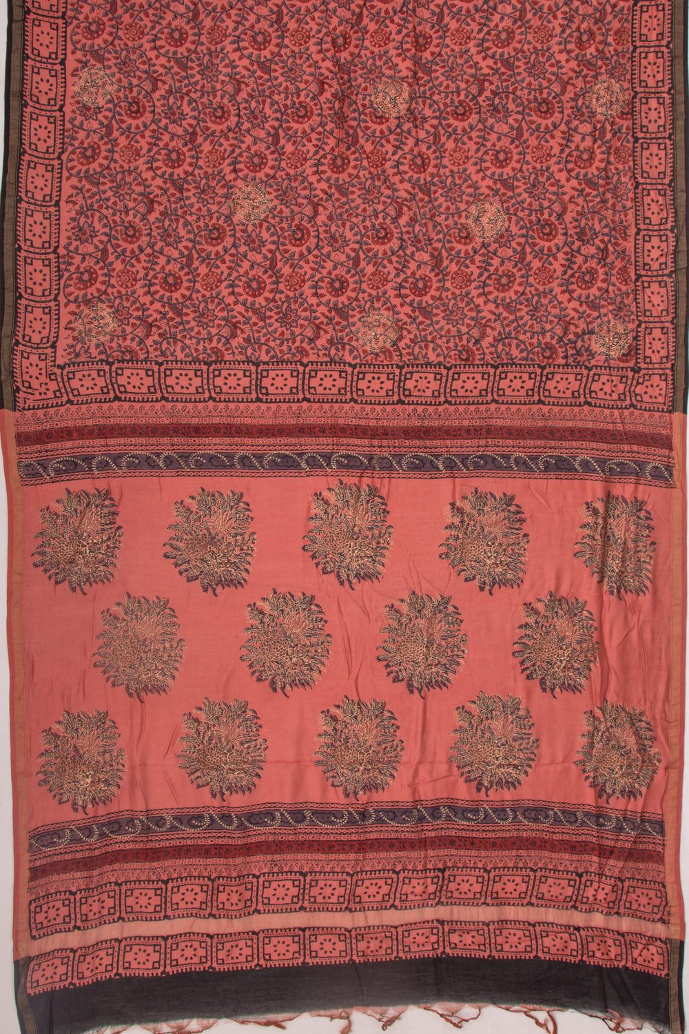 Chanderi Silk Batik Printed And Butta Peach Saree