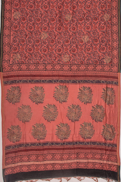 Chanderi Silk Batik Printed And Butta Peach Saree