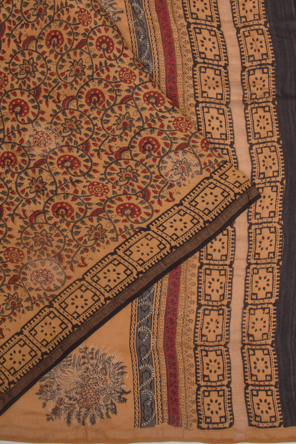 Chanderi Silk Batik Printed And Butta Yellow Saree