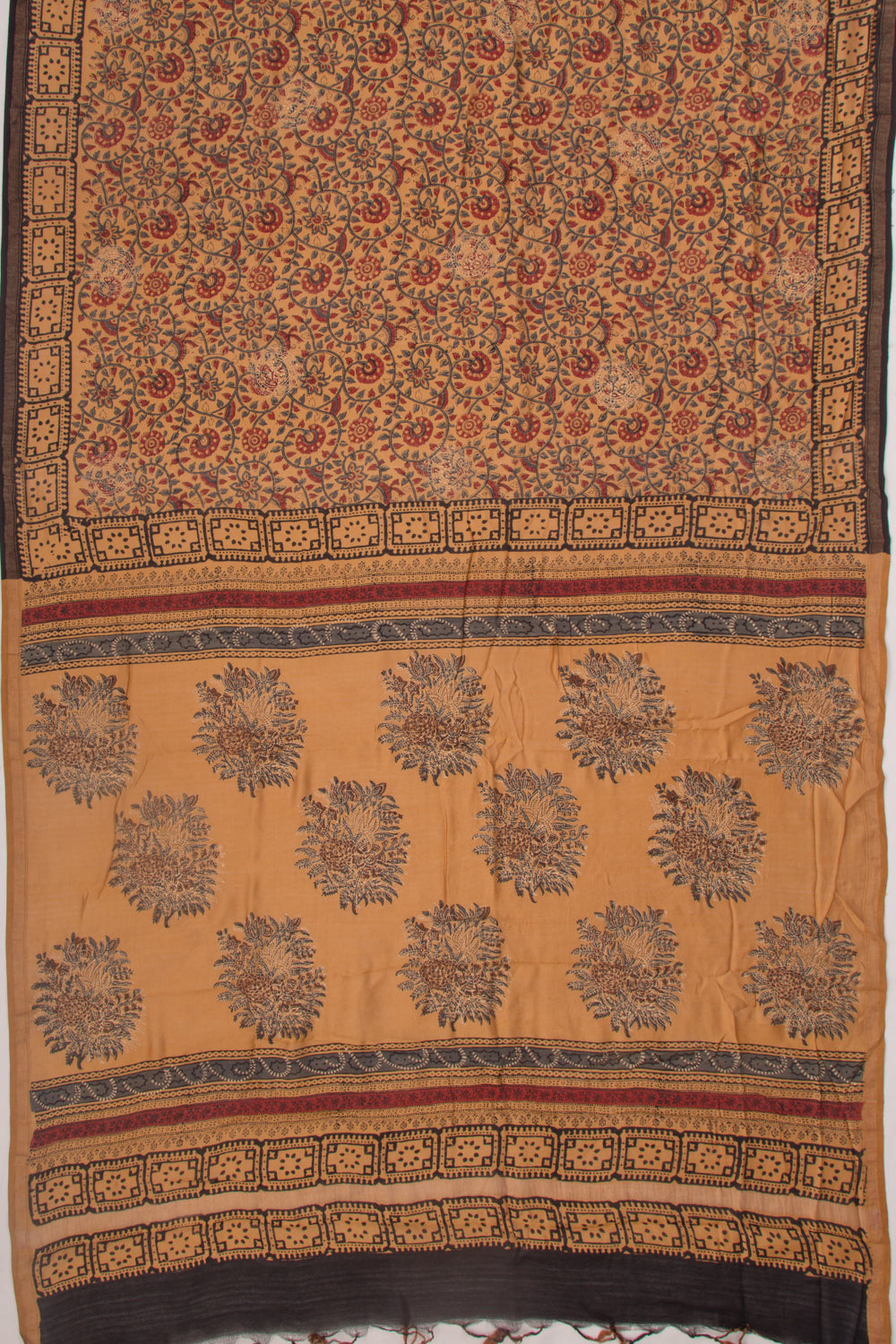 Chanderi Silk Batik Printed And Butta Yellow Saree