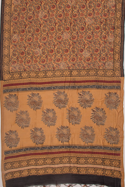 Chanderi Silk Batik Printed And Butta Yellow Saree