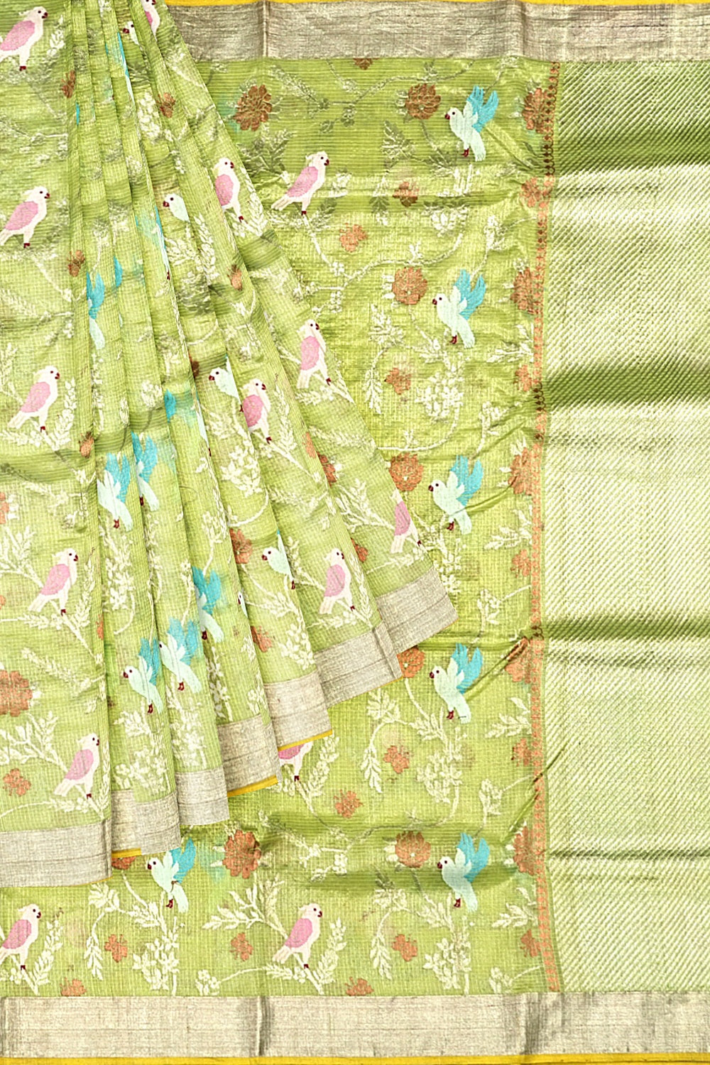 Kota Silk Tissue Jaal Green Saree