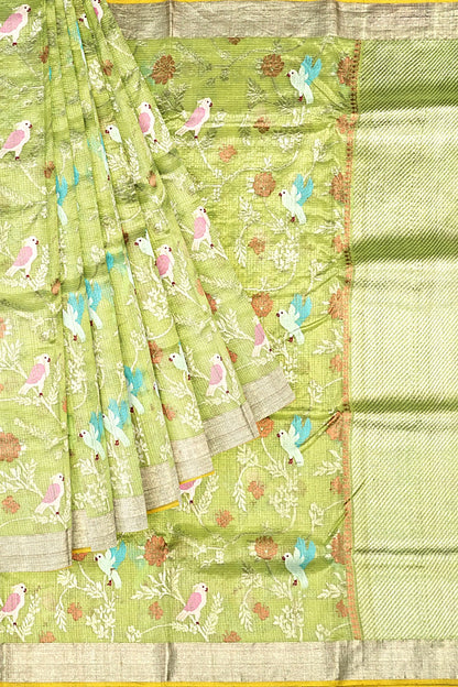 Kota Silk Tissue Jaal Green Saree