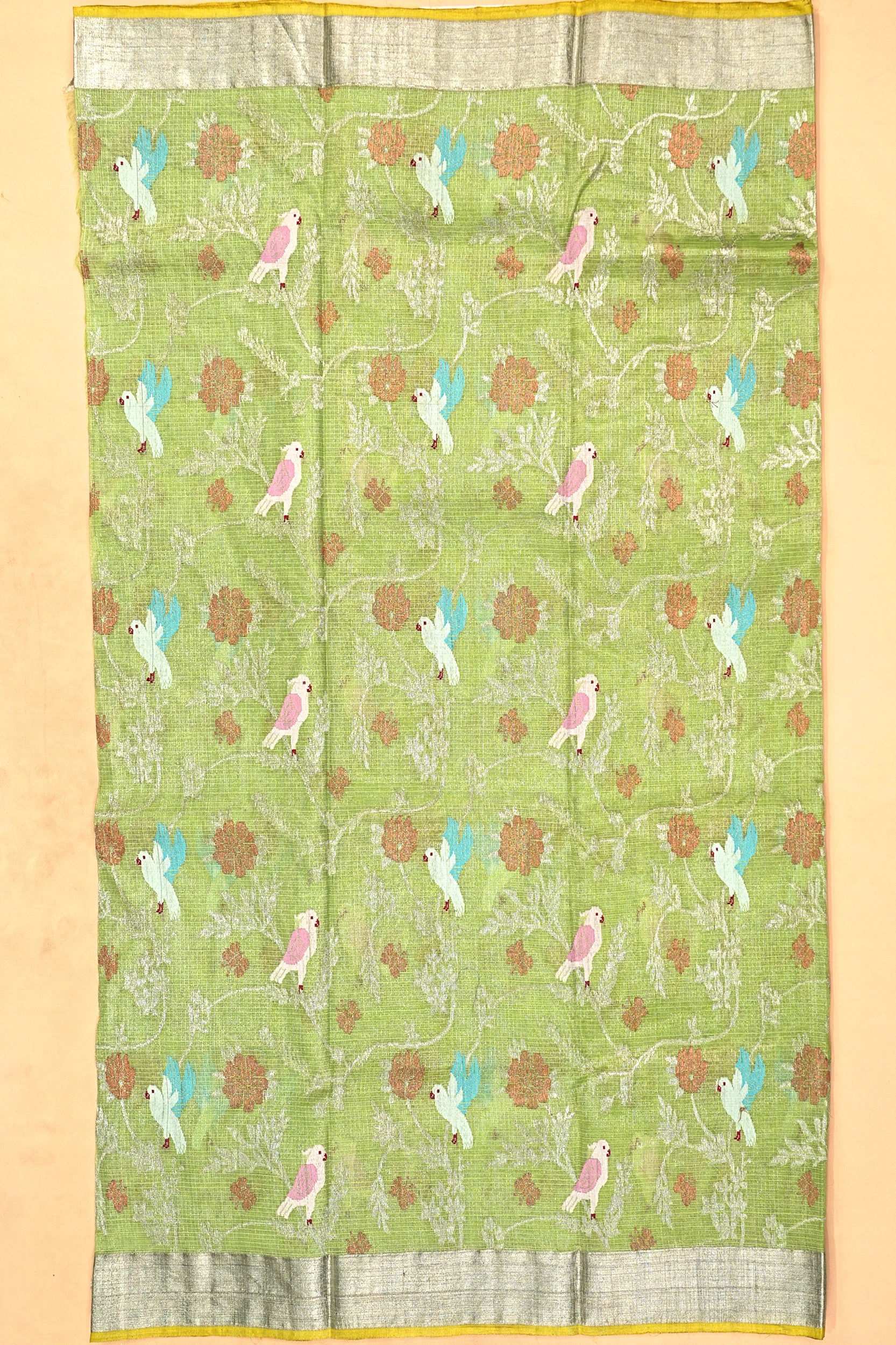 Kota Silk Tissue Jaal Green Saree