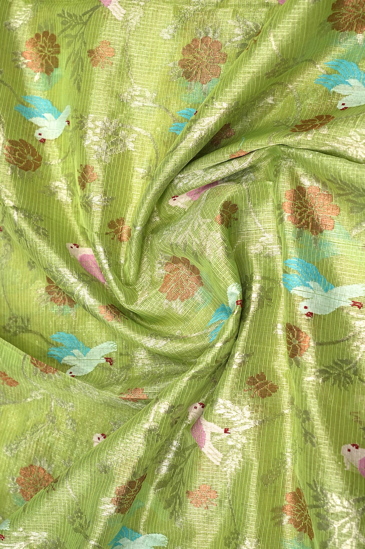 Kota Silk Tissue Jaal Green Saree
