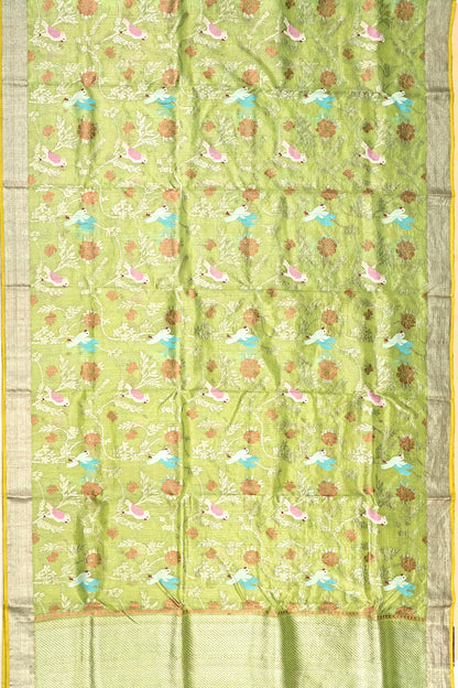 Kota Silk Tissue Jaal Green Saree