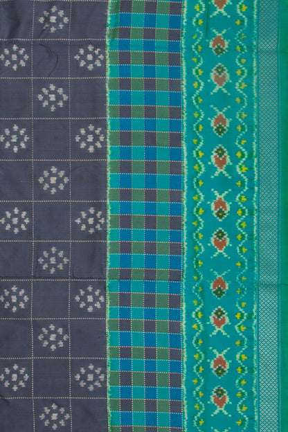 Pochampally Silk Ikat Checks And Butta Elephant Grey Saree