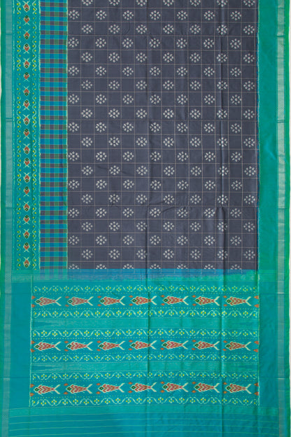 Pochampally Silk Ikat Checks And Butta Elephant Grey Saree
