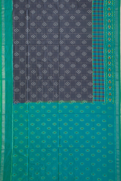 Pochampally Silk Ikat Checks And Butta Elephant Grey Saree