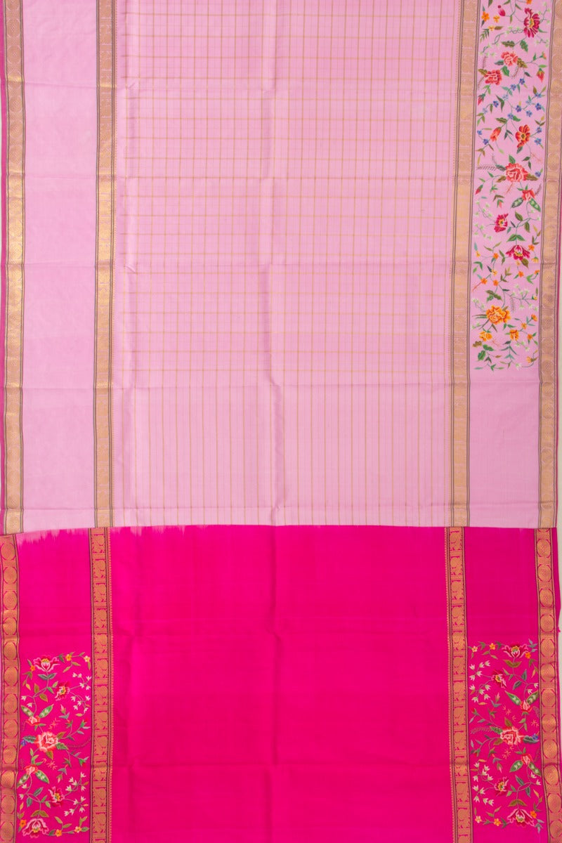 Petit Point Kanchipuram Silk Checks Pink Saree