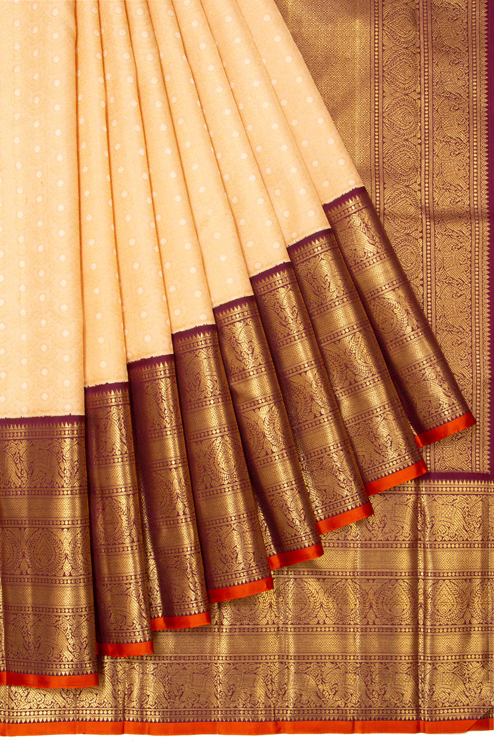 Kanchipuram Silk Brocade Cream Saree