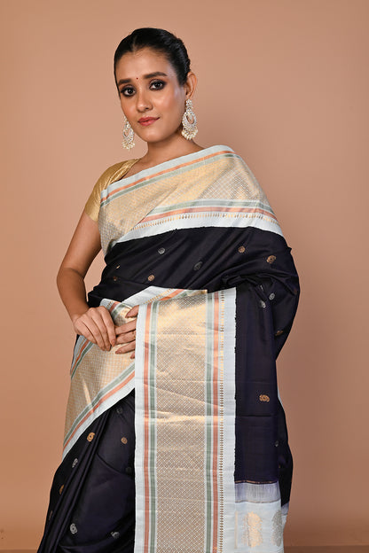 Gadwal Silk Butta Dark Blue Saree