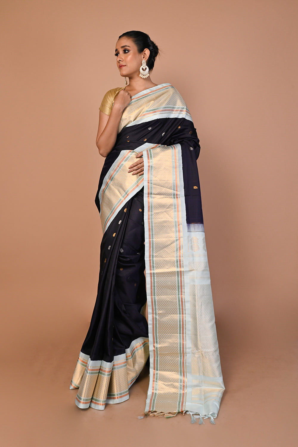 Gadwal Silk Butta Dark Blue Saree