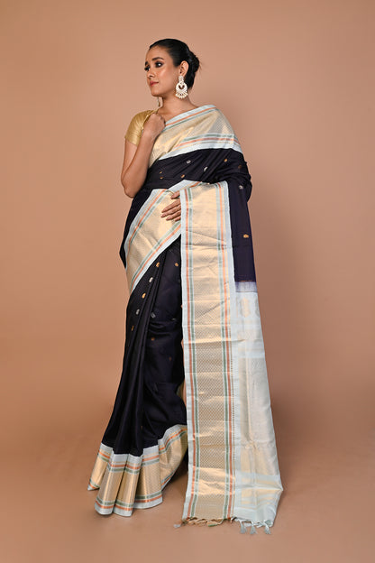 Gadwal Silk Butta Dark Blue Saree