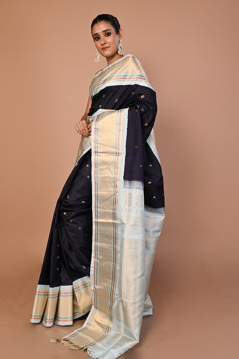 Gadwal Silk Butta Dark Blue Saree