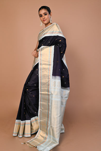 Gadwal Silk Butta Dark Blue Saree