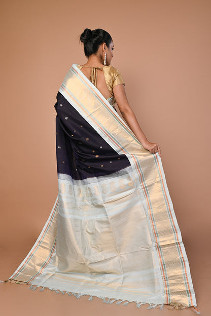 Gadwal Silk Butta Dark Blue Saree