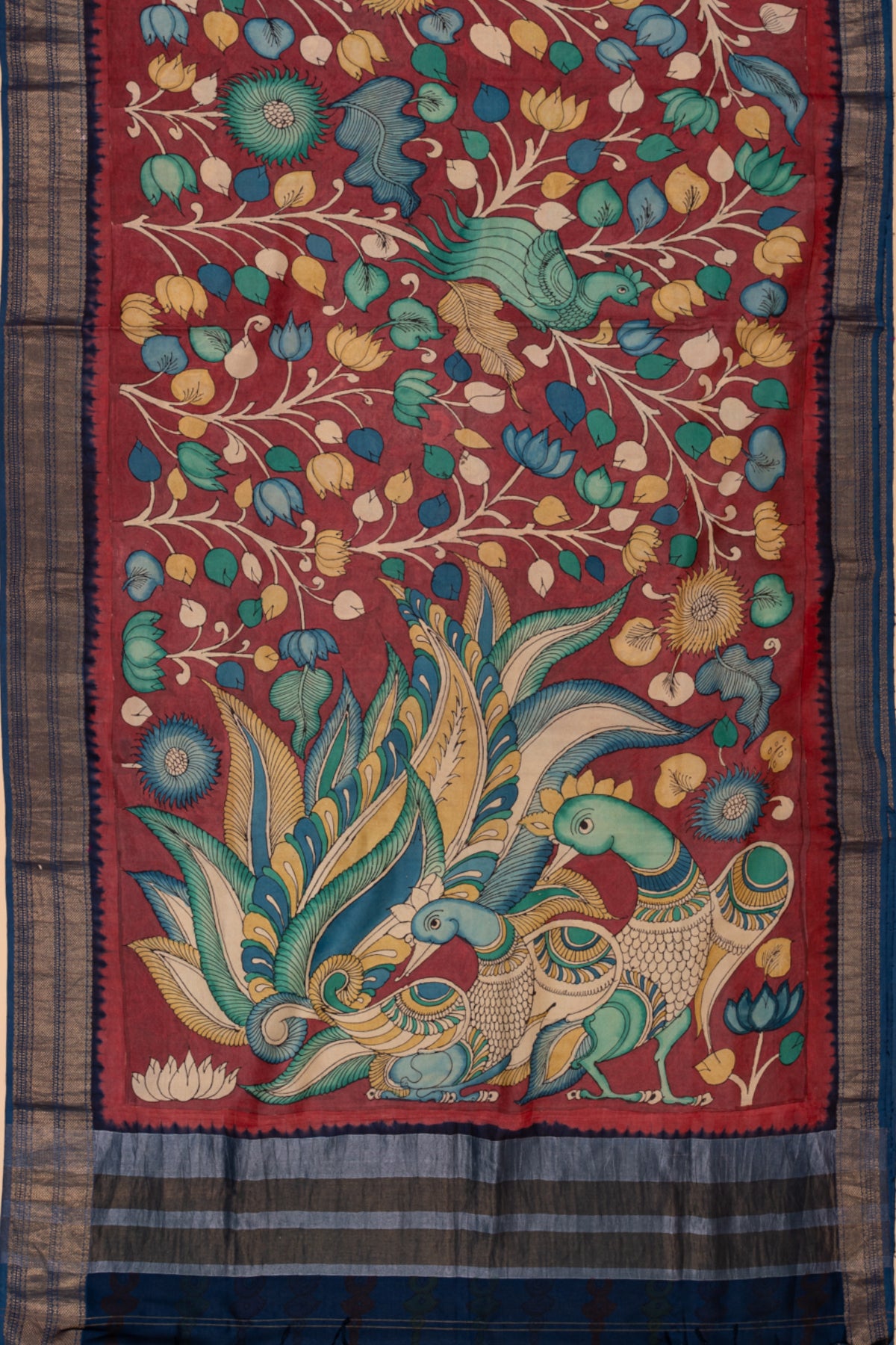 Kanchipuram Silk Kalamkari Brown Saree