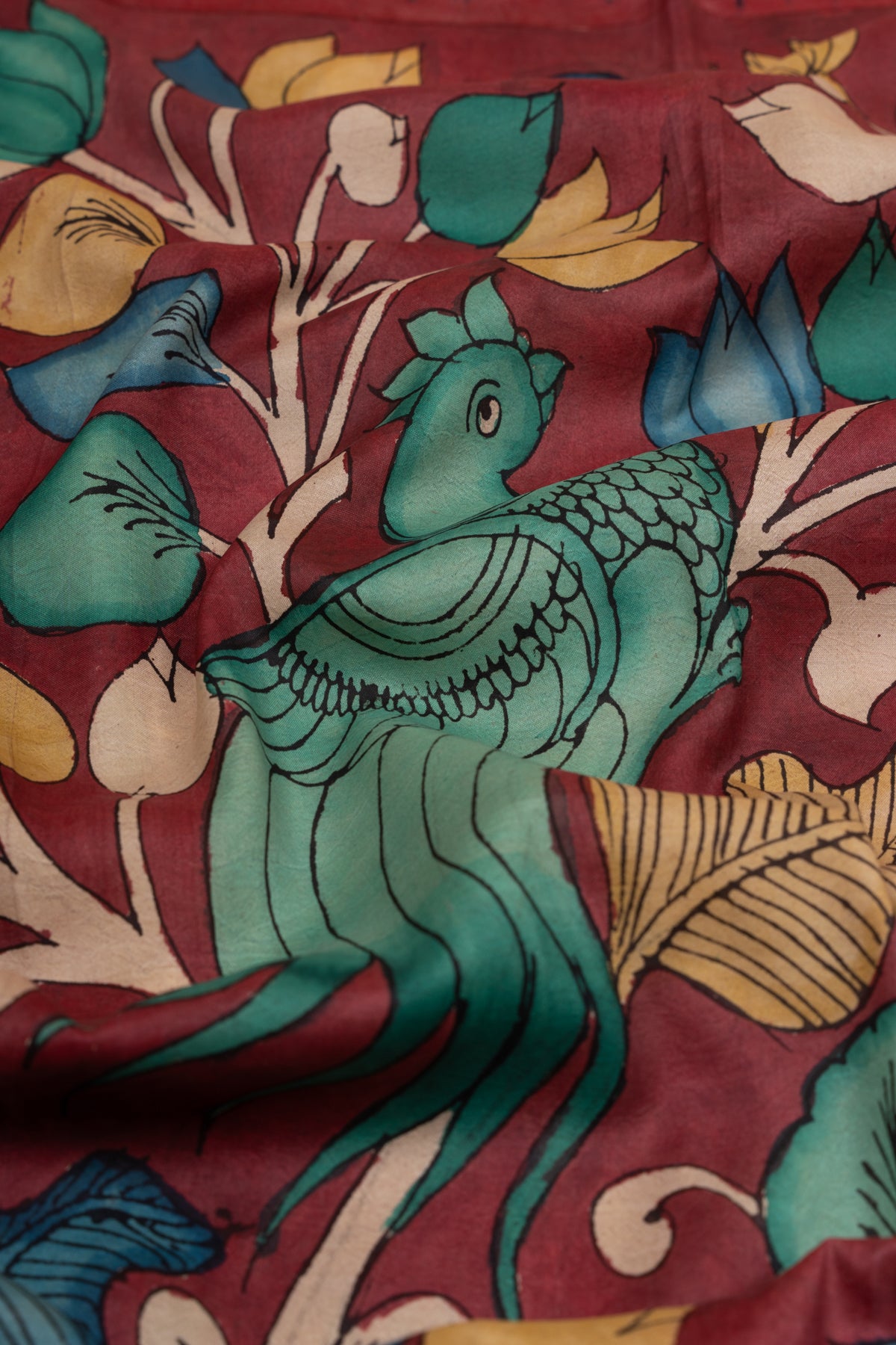 Kanchipuram Silk Kalamkari Brown Saree