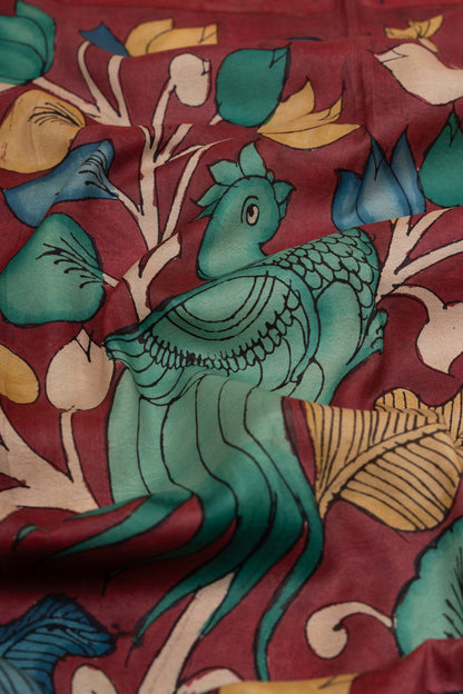 Kanchipuram Silk Kalamkari Brown Saree