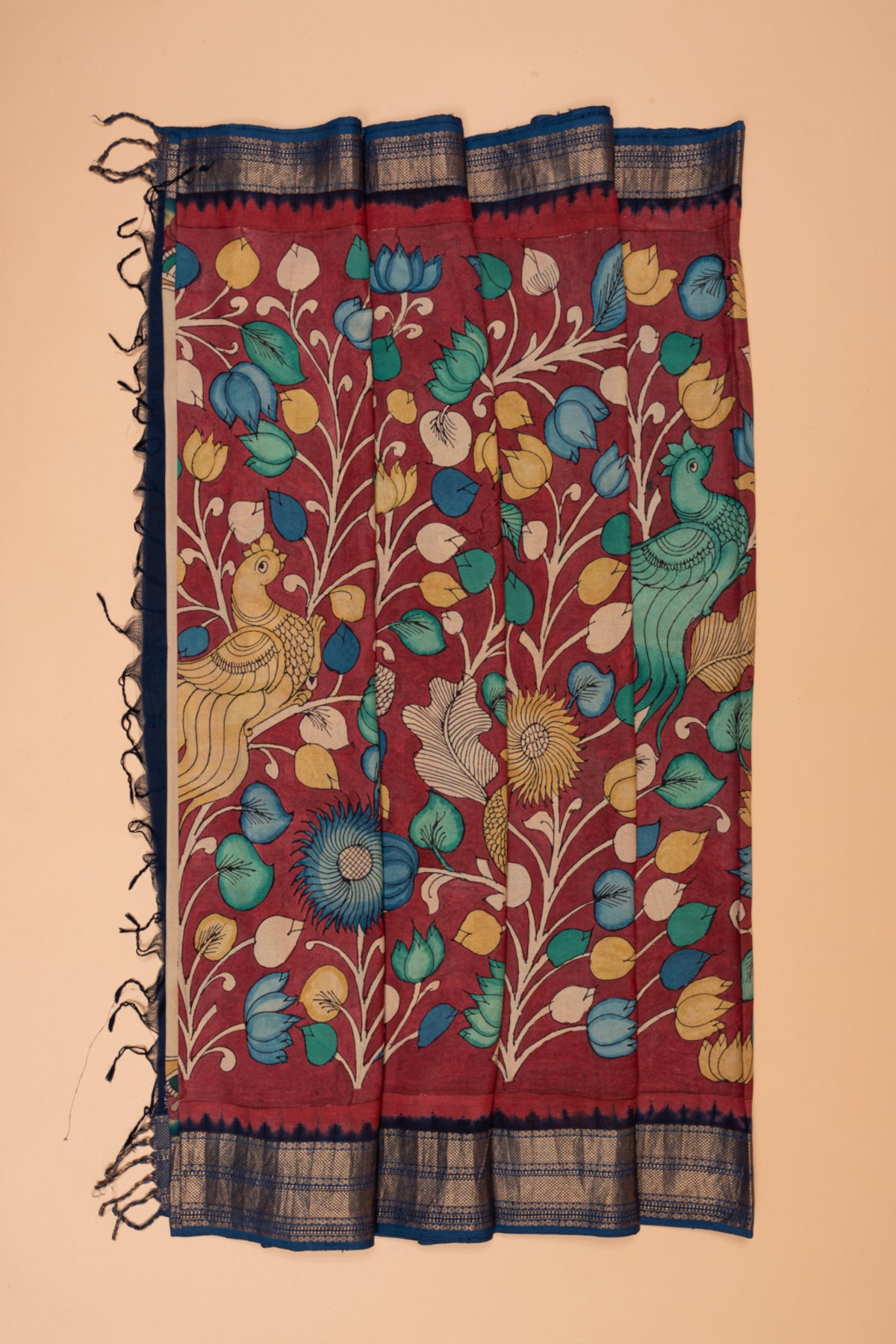 Kanchipuram Silk Kalamkari Brown Saree