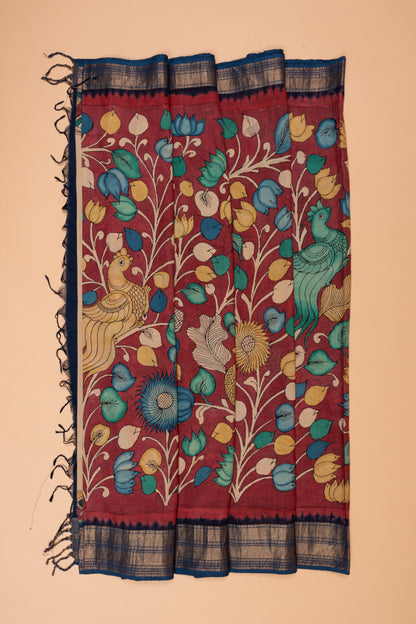 Kanchipuram Silk Kalamkari Brown Saree
