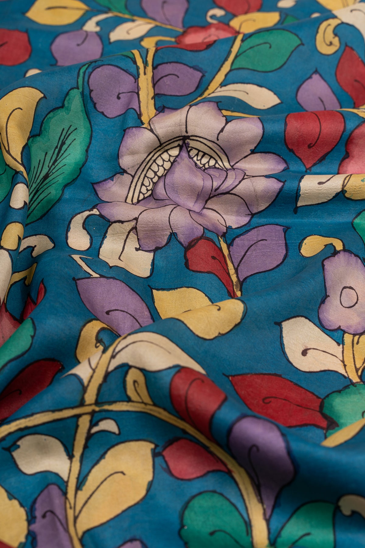 Kanchipuram Silk Kalamkari Dark Blue Saree